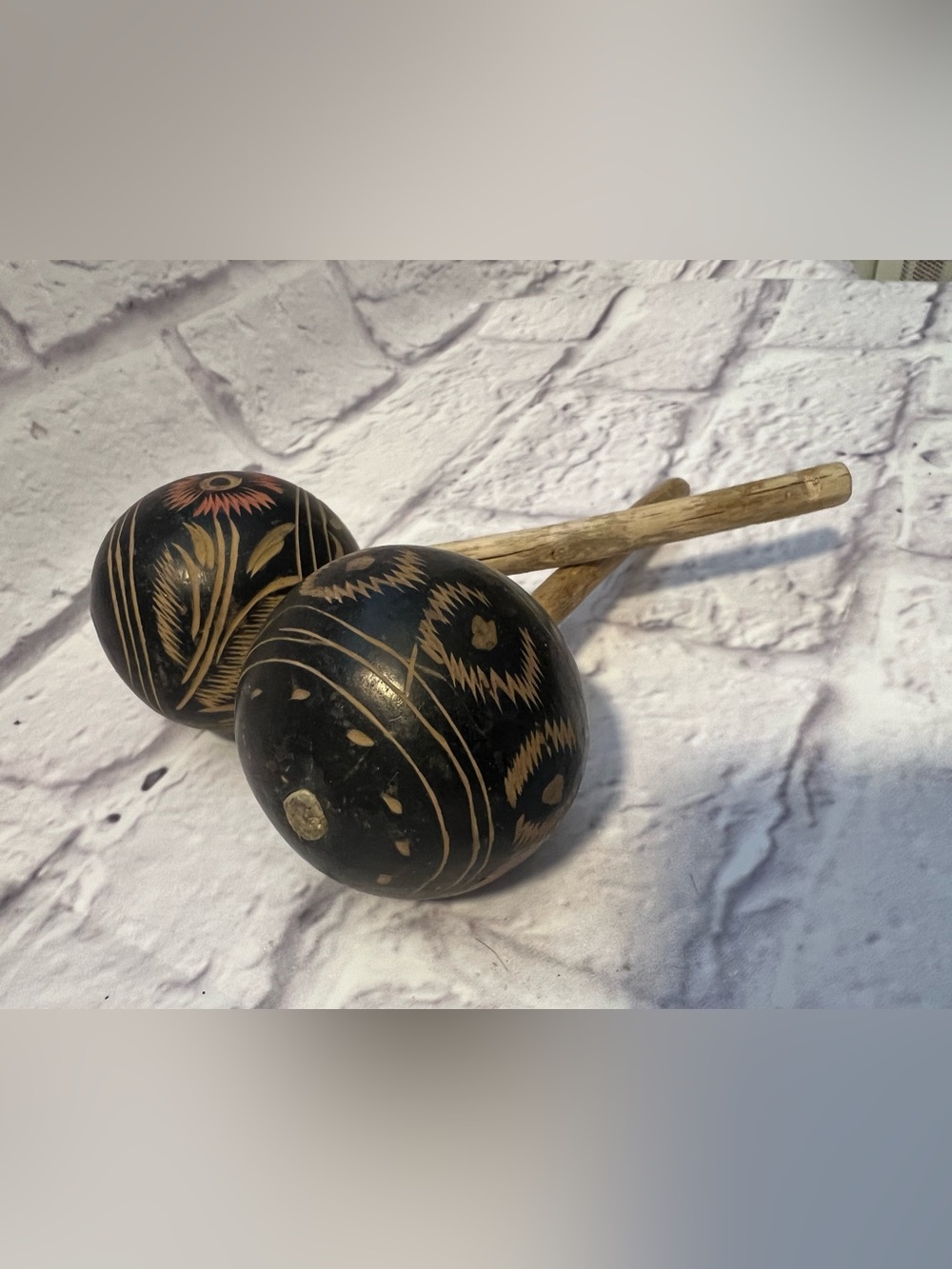 Decorative Hand-Painted Wooden Maracas in Black & Natural